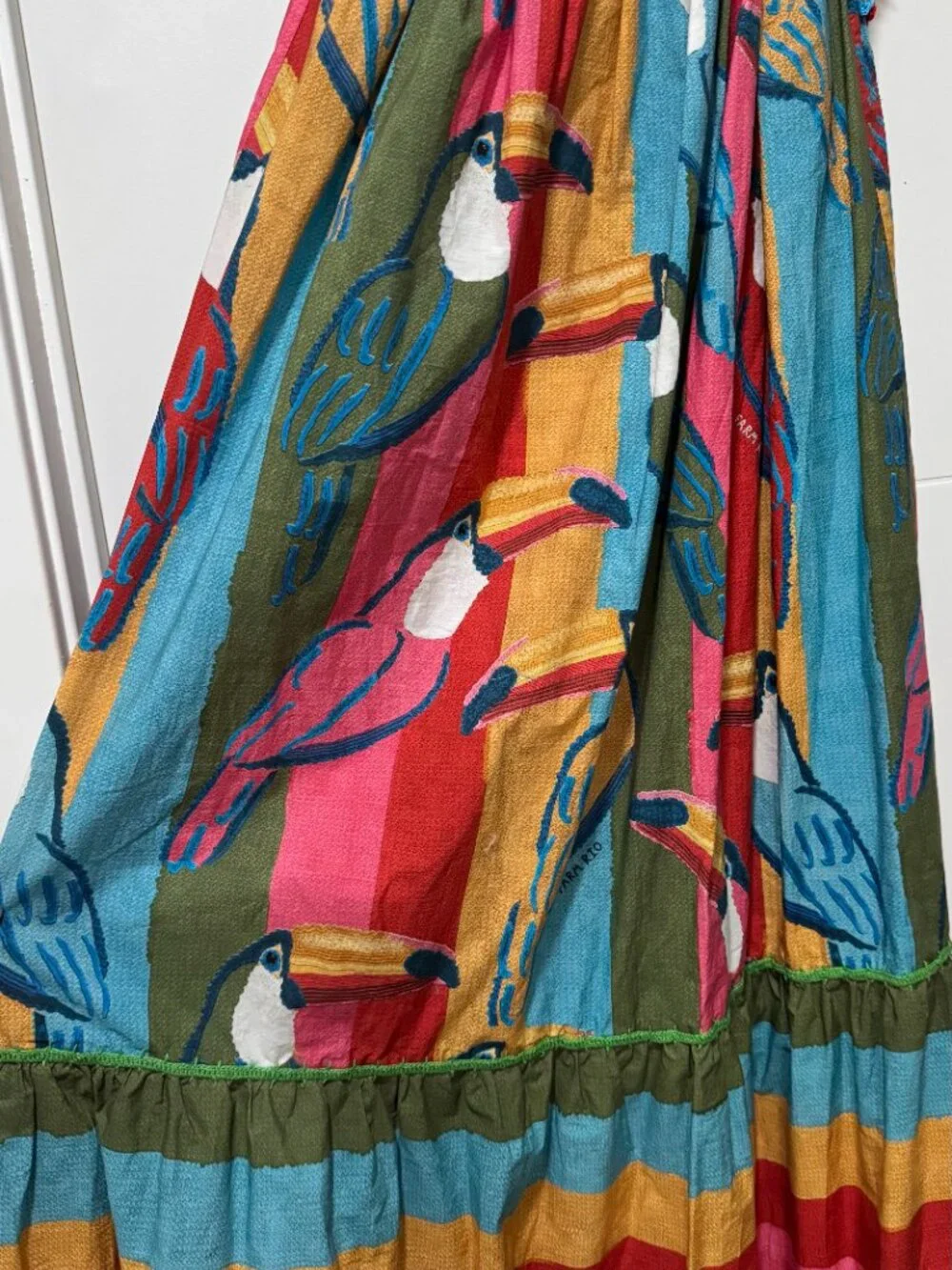 Farm Rio Wonderful Toucans Midi Dress Size S Colorful Tie Strap NWT - Picture 3 of 5